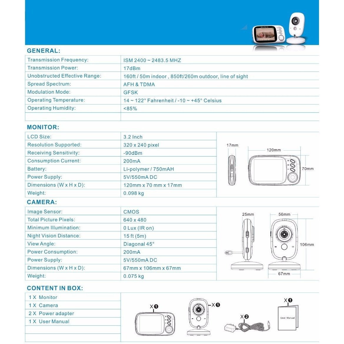 3.2" Wireless Video Baby Monitor Temperature Monitoring - SpyTechStop